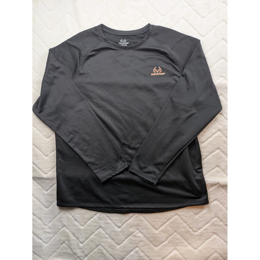 Realtree Mens XL Black Long Sleeve Performance Shirt Raglan Logo WM8326